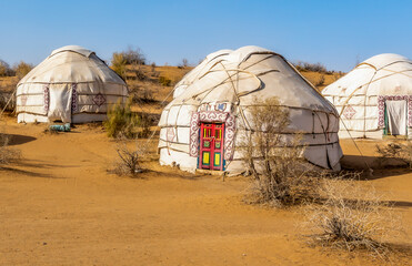 Uzbekistan, a yurt camp in the Kyzylkum Desert.