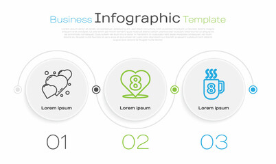 Set line Heart, Heart with 8 March and Coffee cup with 8 March. Business infographic template. Vector