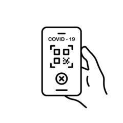 Health Passport with QR Code on Mobile Phone Line Icon. Not Valid Health Passport in Smartphone. Overdue Passport Certificate of Covid 19 Pandemic Outline Icon. Isolated Vector Illustration