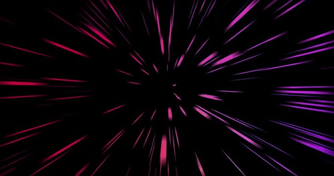 Hyper loop speed lines space, motion blur directional blur teleport fast transitions, acceleration 3d colour glow animation. Time speedup space visualisation. Abstract background with star neon tunnel