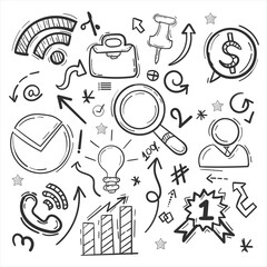 Set of Doodle of Business Symbol Icon, Hand drawn business pattern, vector