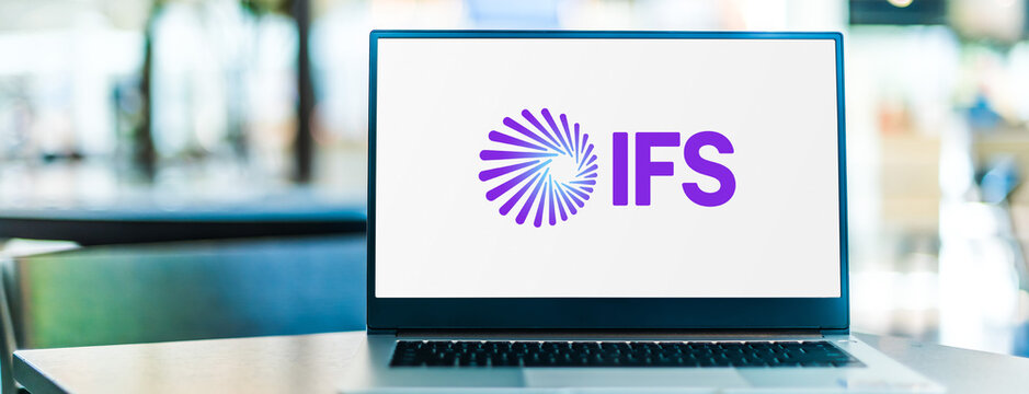 Laptop computer displaying logo of IFS AB