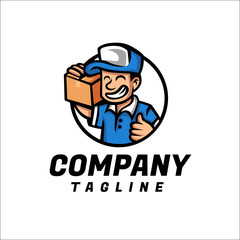 delivery man courir mascot character logo design