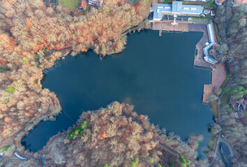 Ursu lake (Bear lake) from Sovata resort - Romania, seen from above

