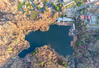 Bear lake (Ursu) from Sovata resort - Romania, seen from above	