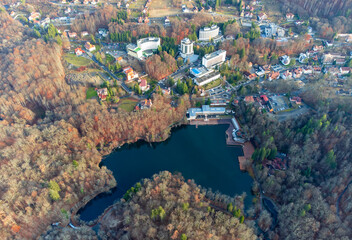 Ursu lake (Bear lake) from Sovata resort - Romania, seen from above
