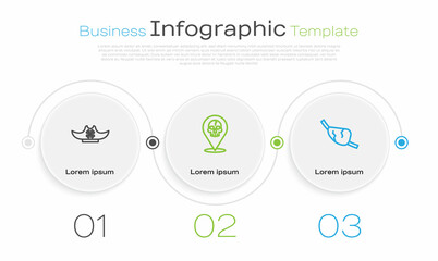 Set line Pirate hat, Location pirate and eye patch. Business infographic template. Vector