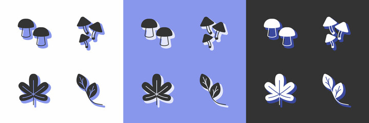 Set Leaf, Mushroom, Chestnut leaf and icon. Vector