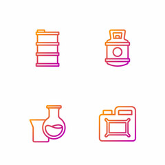 Set line Canister for motor oil, Oil petrol test tube, Barrel and Propane gas tank. Gradient color icons. Vector