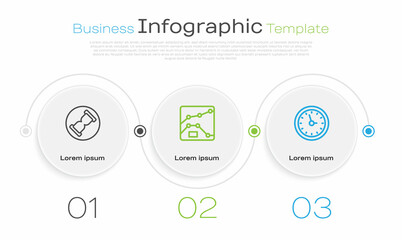 Set line Old hourglass with sand, Graph, chart, diagram and Clock. Business infographic template. Vector