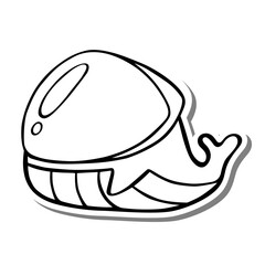 Cute cartoon Space Whale Monochrome. Doodle on white silhouette and gray shadow. Vector illustration about aquatic animals for any design.