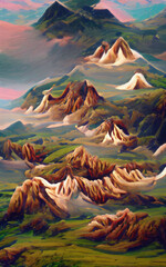 Bright colorful magic Landscape drawing. Modern impressionism painting contemporary art. Beautiful scenery nature. Surreal abstraction in oil and pastel mixed. Wall art print, poster, canvas artwork