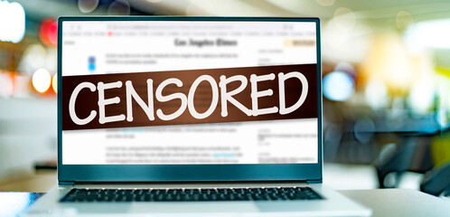 Laptop displaying the sign of censorship on the internet