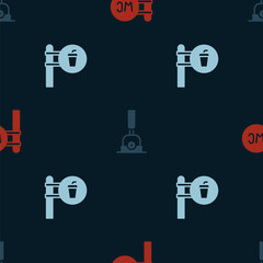 Set Toilet, Arrow for switching the railway and Cafe and restaurant location on seamless pattern. Vector