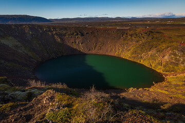 Kerid crater, a tourist attraction in the golden circle in Iceland