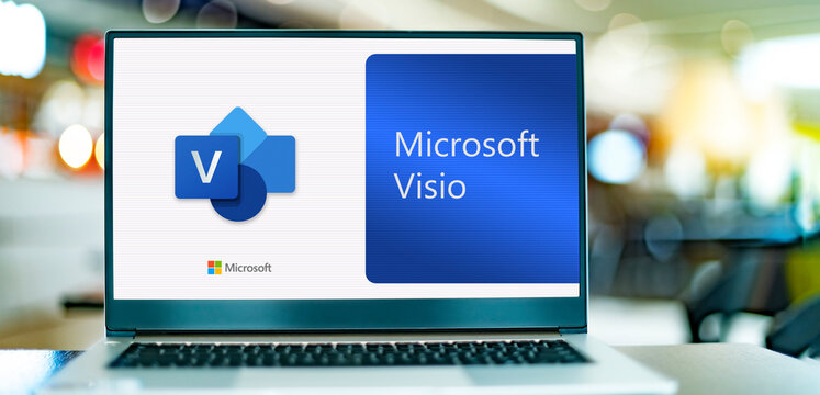 Laptop computer displaying logo of Microsoft Visio