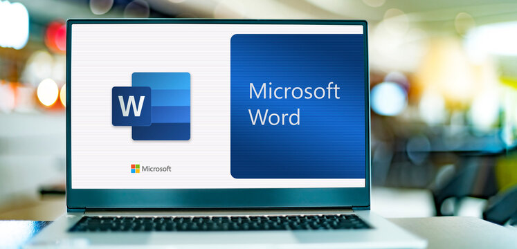 Laptop computer displaying logo of Microsoft Word