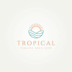 tropical ocean simple line art logo template vector illustration design
