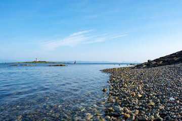 Beautiful sea, sky, clouds, rocky shores, mountains and coastal lines in aomori, japan