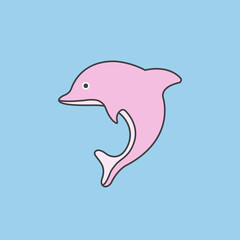 Pink dolphin cute vector isolated on blue background. 