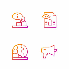 Set line Megaphone, World news, Television report and Journalistic investigation. Gradient color icons. Vector