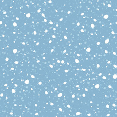 Vector seamless background with snowfall. White falling snow on a blue background.
