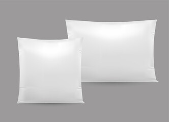 Pillow Set Mockup isolated on gray background. 3d vector realistic template. Rectangle and square shape. Ready for your design. Front view. EPS10. 