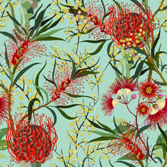 Australian flowers seamless pattern.
