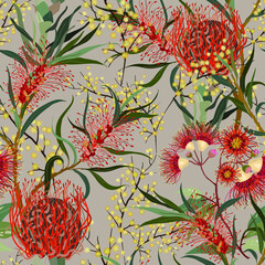 Australian flowers seamless pattern.