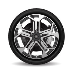 Aluminum wheel car tire style racing black grey disk break on white background vector