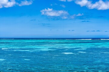 Mauritius sea water view, island turquoise waters, ripple waves aqua texture sea, nature.