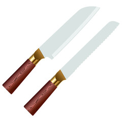 chef knives, butcher meat knives for butcher shop, Meat cutting knives, Cutlery icon set - vector realistic kitchen knives isolated, Vector illustration