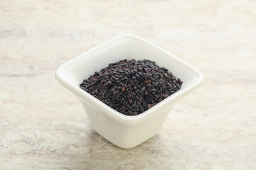 Black sesame seeds in the bowl
