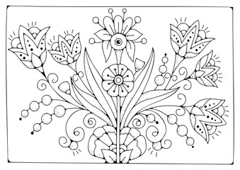 Illustration for coloring. Art therapy. Flower coloring page.