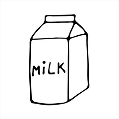 A milk carton. Doodle style. Cooking, kitchen utensils, groceries, household items. Vector illustration isolated on a white background.