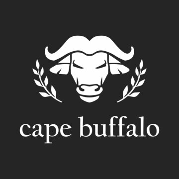 Cape Buffalo head vector icon. Isolated on black background.