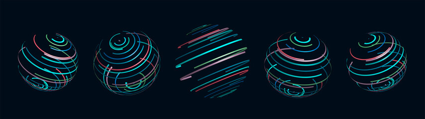 Abstract background with colored lines 3d sphere. Template for a logo. Vector illustration.