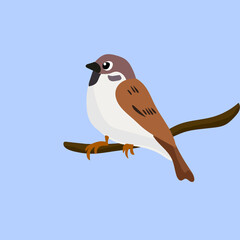 Sparrow standing on a branch, Hand-drawn, Vector Illustration.
