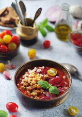 Spanish traditional tomato soup salmorejo