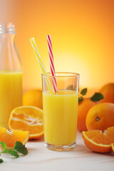 Oranges and orange juice in glasses	