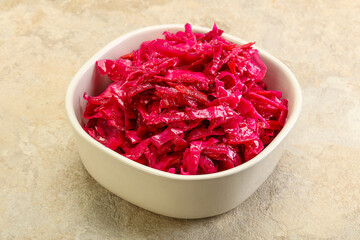 Marinated red cabbage in the bowl