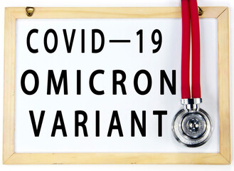 COVID-19 OMICRON text write on blackboard