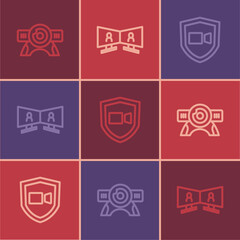 Set line Web camera, Video chat conference and icon. Vector