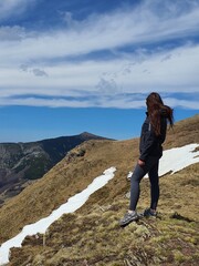 A woman on the highest mountain in Serbia, Midzor, Stara planina  