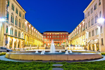 Fototapeta premium Prokurative square and fountain in Split evening colorful view