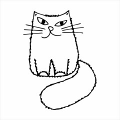 Funny cat hand drawn in doodle style, black and white