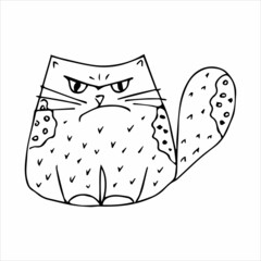 Funny cat hand drawn in doodle style, black and white