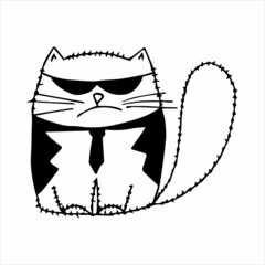 Funny cat hand drawn in doodle style, black and white