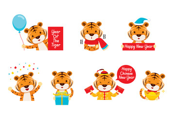 Cute Tiger In Different Postures Set, Year Of The Tiger, Happy Chinese New Year