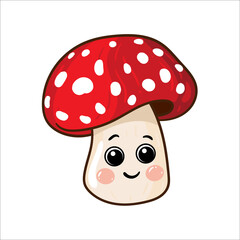 mushroom fly agaric vector flat cartoon character illustration. Funny happy cute happy little icon for kids. Isolated on a white background. - 474531200